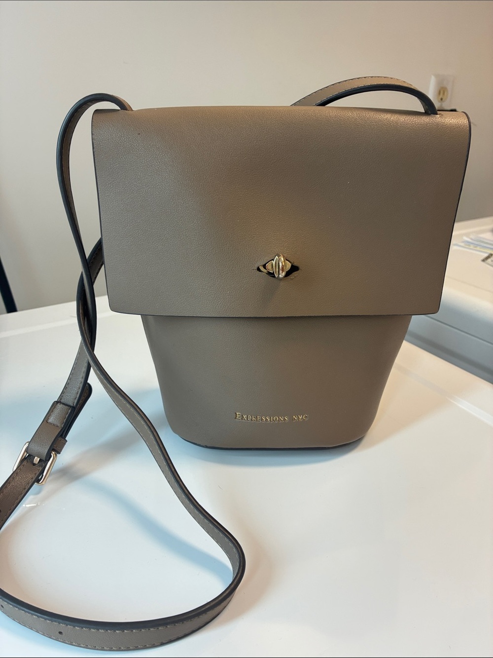 Expressions Taupe faux leather Crossbody Shoulder Bag